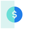 A stylized icon of a dollar sign within a circle that is partially overlaid on a vertical rectangle.